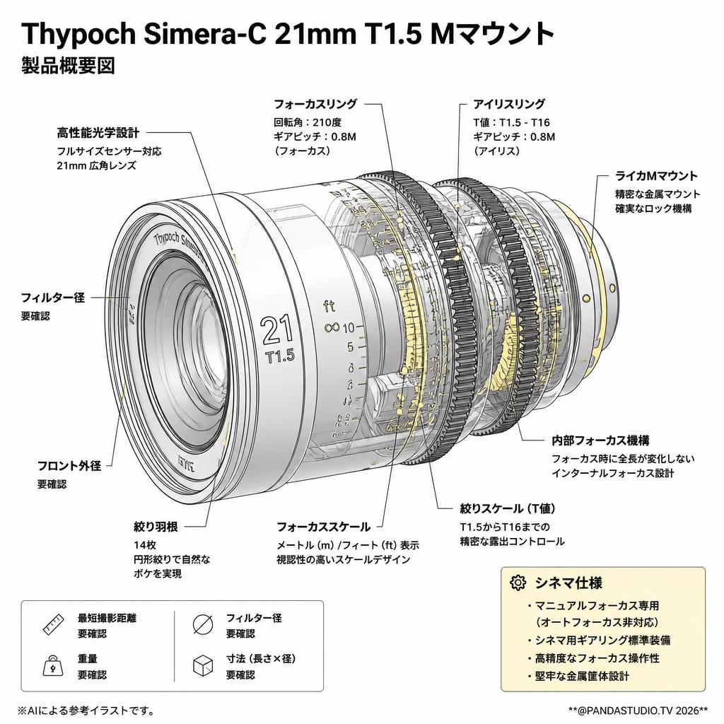 Thypoch Simera-C 21mm T1.5 Mマウント スペック
