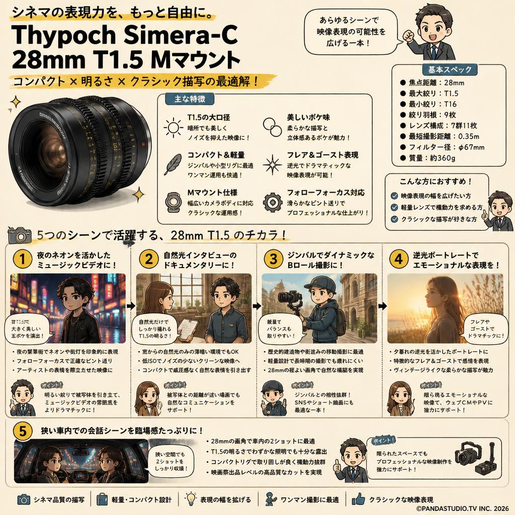 Thypoch Simera-C 28mm T1.5 Mマウント 用途