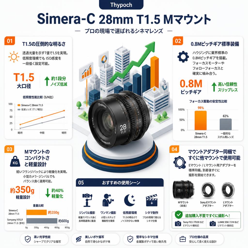 Thypoch Simera-C 28mm T1.5 Mマウント セールスポイント