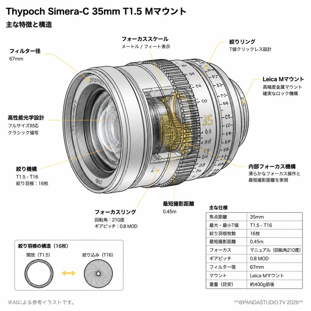 Thypoch Simera-C 35mm T1.5 Mマウント スペック