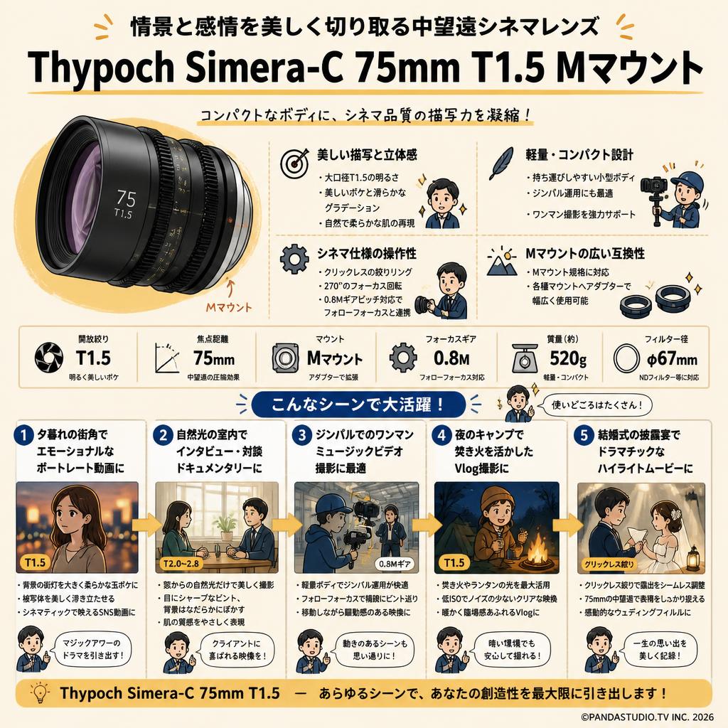 Thypoch Simera-C 75mm T1.5 Mマウント 用途
