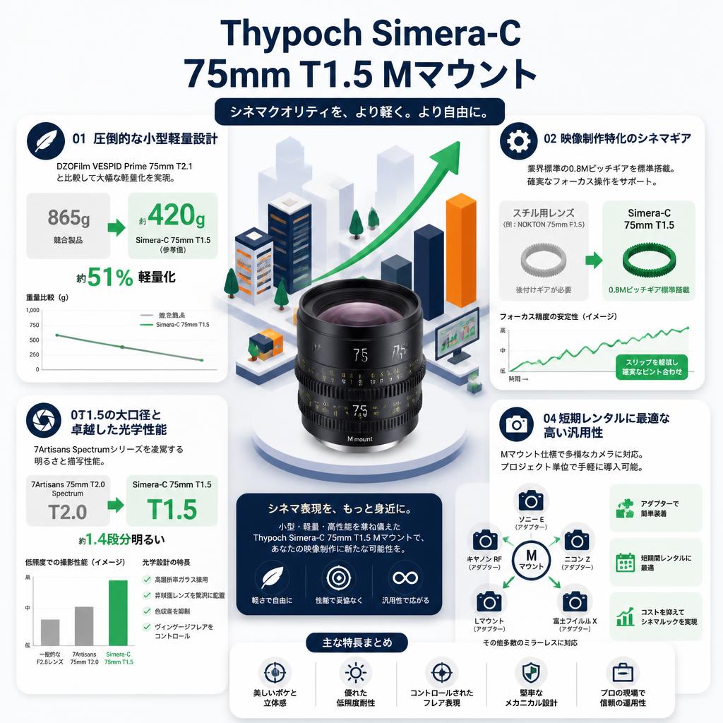 Thypoch Simera-C 75mm T1.5 Mマウント セールスポイント