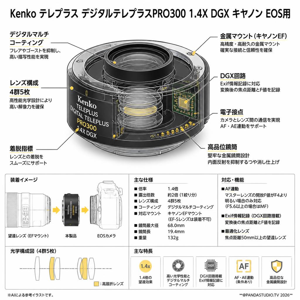 Kenko テレプラス デジタルテレプラスPRO300 1.4X DGX キヤノン EOS用 スペック