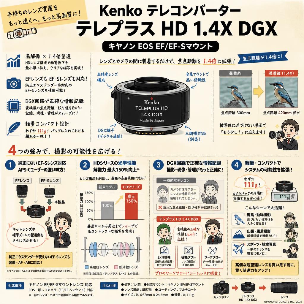 Kenko テレコンバーター テレプラス HD 1.4X DGX キヤノン EOS EF/EF-Sマウント 概要