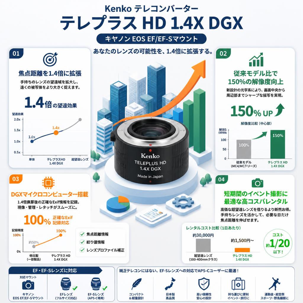 Kenko テレコンバーター テレプラス HD 1.4X DGX キヤノン EOS EF/EF-Sマウント セールスポイント
