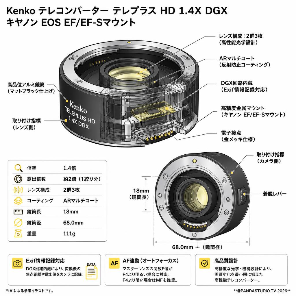 Kenko テレコンバーター テレプラス HD 1.4X DGX キヤノン EOS EF/EF-Sマウント スペック