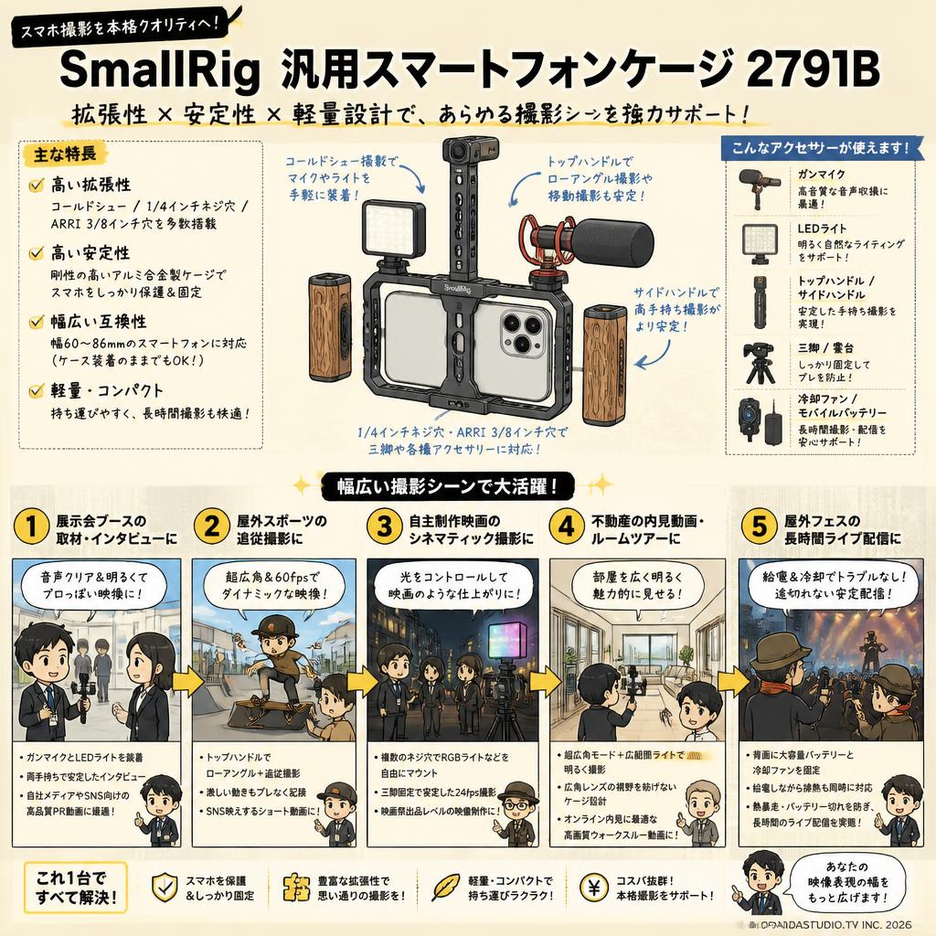 SmallRig 汎用スマートフォンケージ 2791B 用途