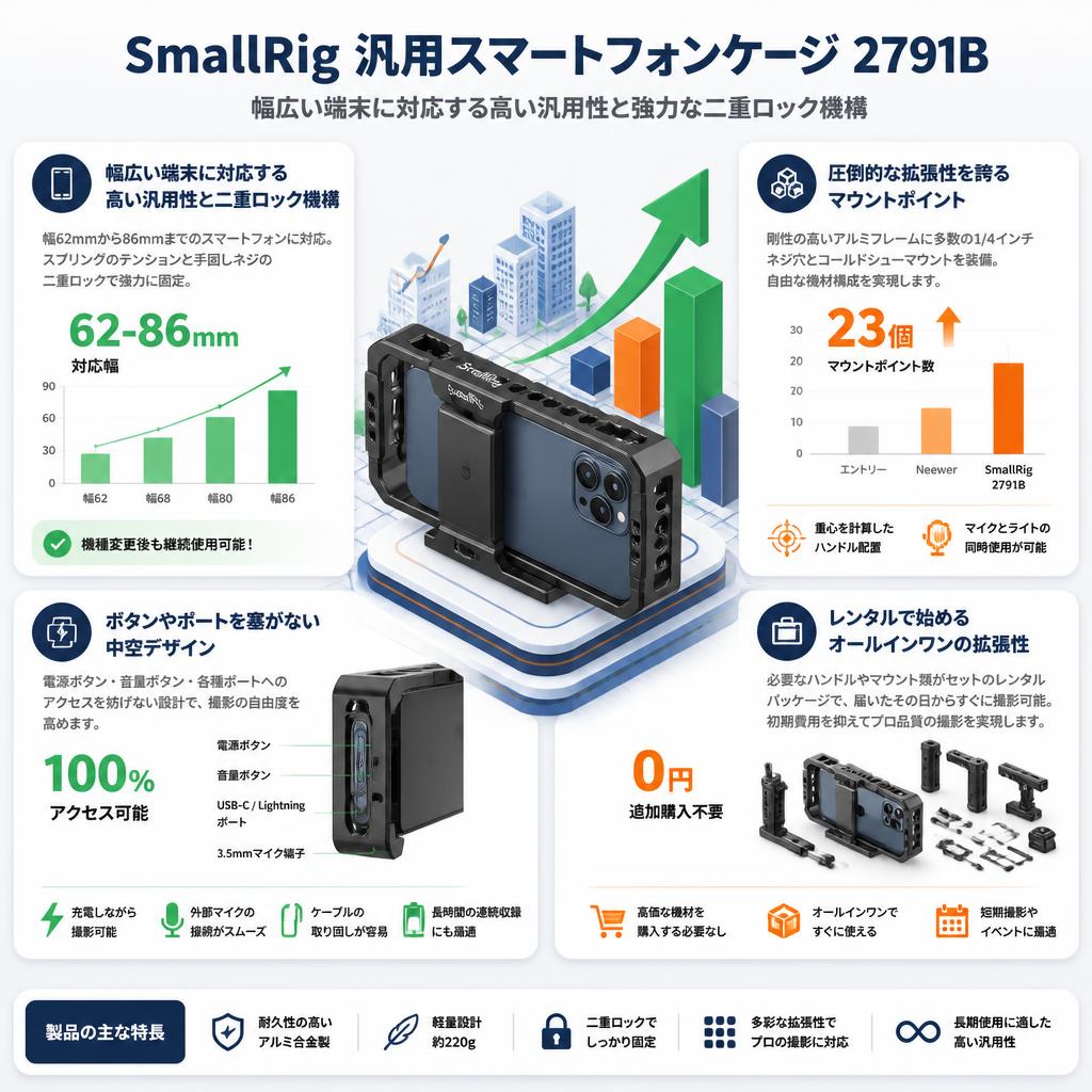 SmallRig 汎用スマートフォンケージ 2791B セールスポイント