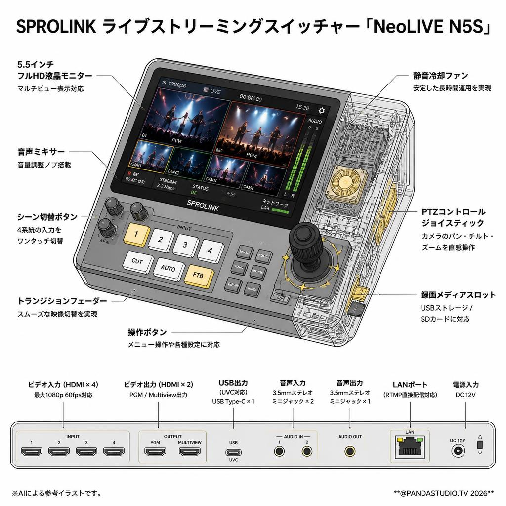 SPROLINK ライブストリーミングスイッチャー「NeoLIVE N5S」 スペック
