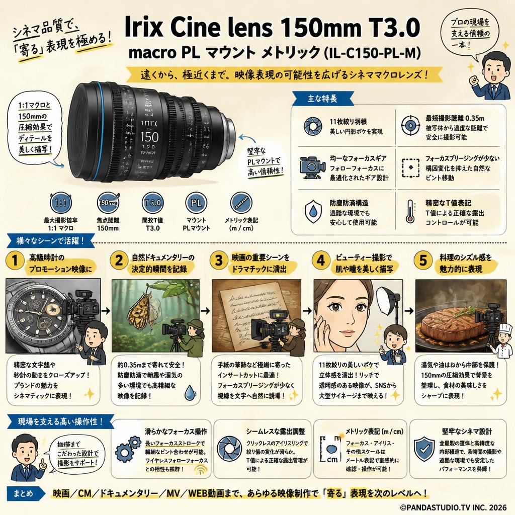 Irix Cine lens 150mm T3.0 macro PL マウント メトリック（IL-C150-PL-M） 用途