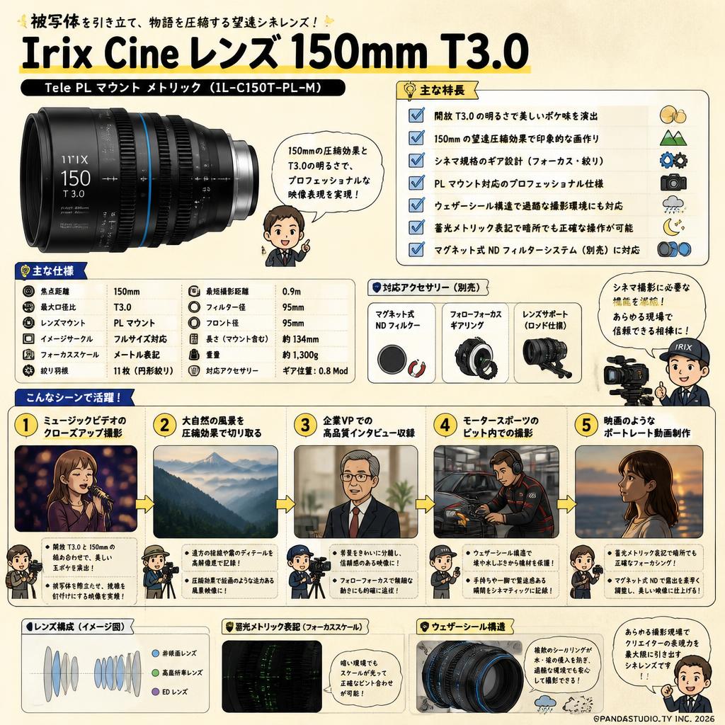 Irix Cine lens 150mm T3.0 Tele PL マウント メトリック（IL-C150T-PL-M） 用途