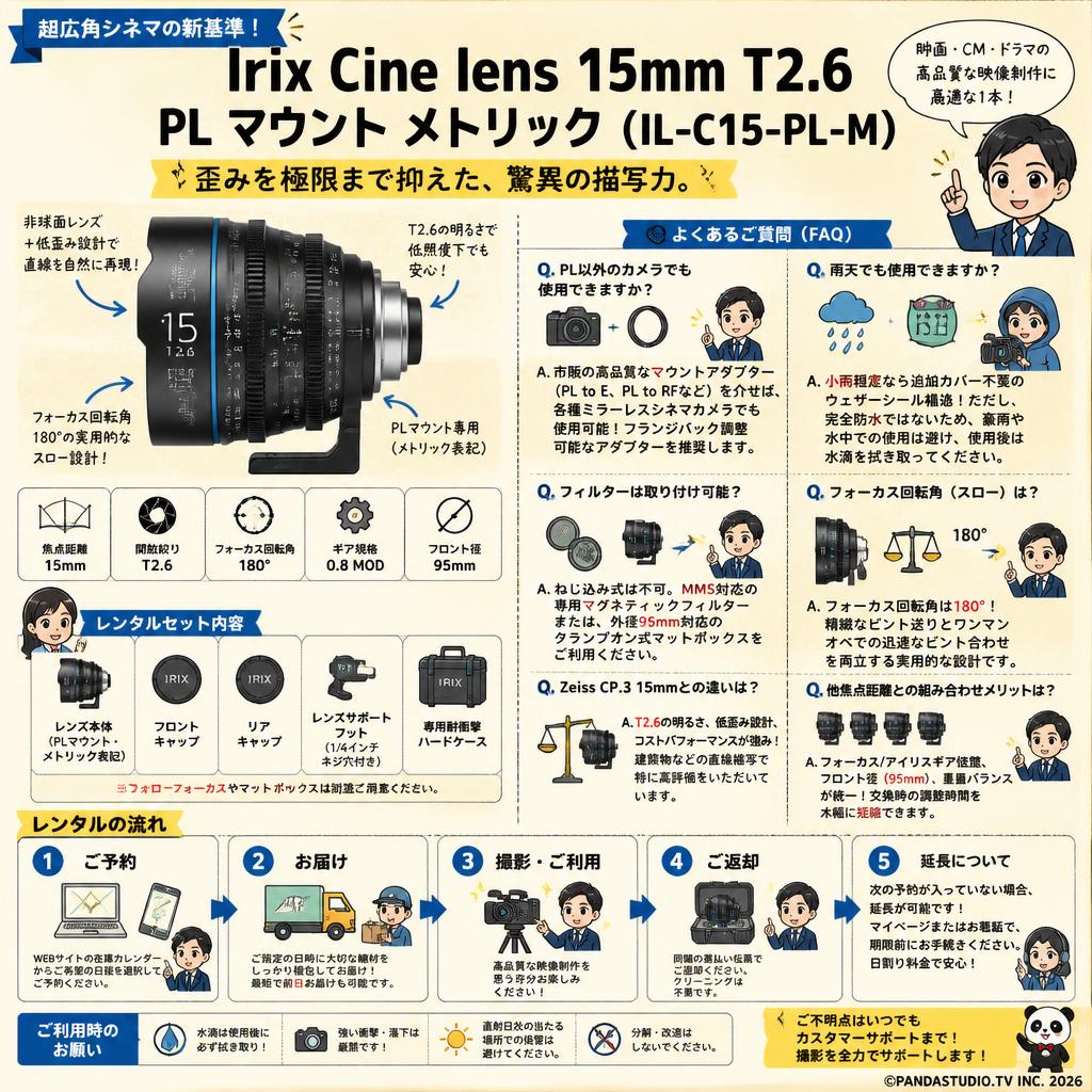 Irix Cine lens 15mm T2.6 PL マウント メトリック（IL-C15-PL-M） FAQ（よくある質問と答え）