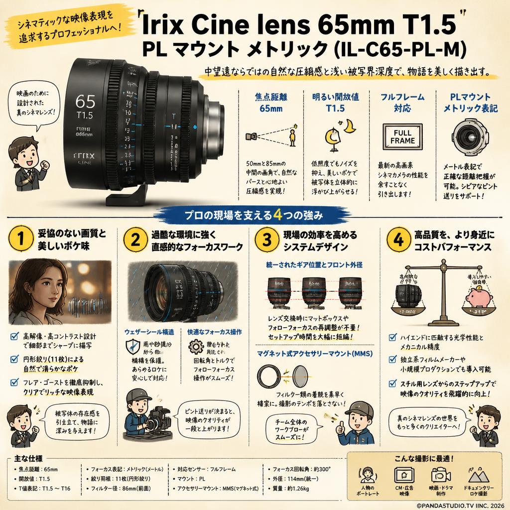 Irix Cine lens 65mm T1.5 PL マウント メトリック（IL-C65-PL-M） 概要