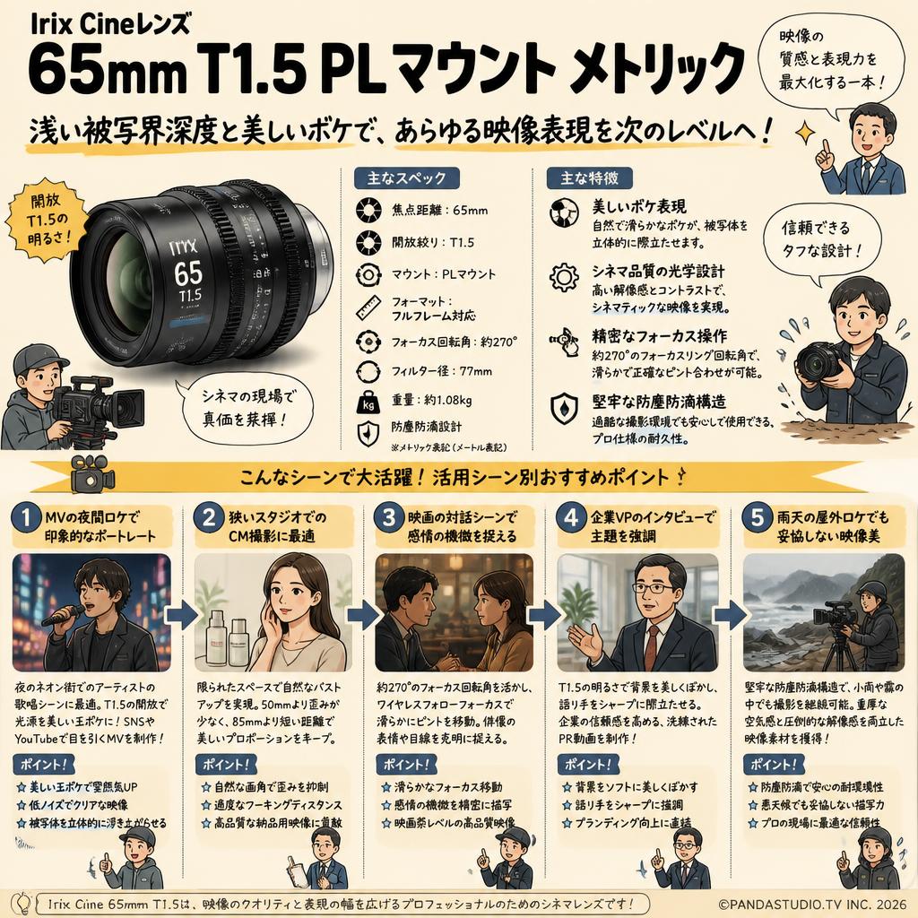 Irix Cine lens 65mm T1.5 PL マウント メトリック（IL-C65-PL-M） 用途