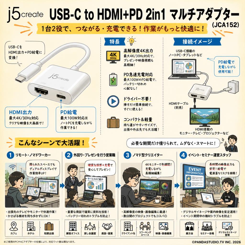 j5create USB-C to HDMI+PD 2in1 マルチアダプター (JCA152) おもな対象のお客様