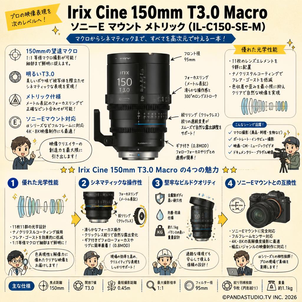 Irix Cine lens 150mm T3.0 macro ソニーE マウント メトリック（IL-C150-SE-M） 概要