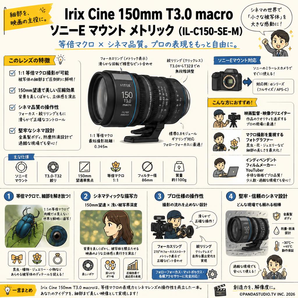Irix Cine lens 150mm T3.0 macro ソニーE マウント メトリック（IL-C150-SE-M） おもな対象のお客様