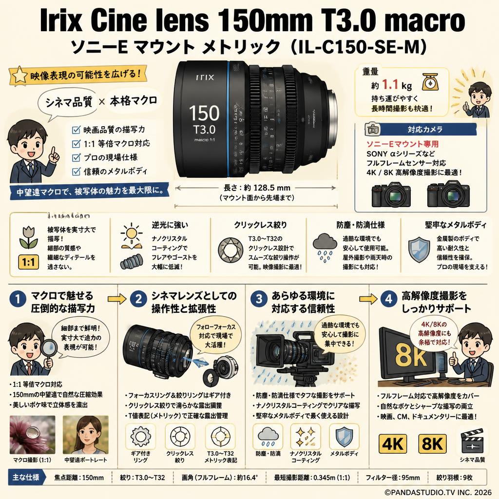 Irix Cine lens 150mm T3.0 macro ソニーE マウント メトリック（IL-C150-SE-M） FAQ（よくある質問と答え）