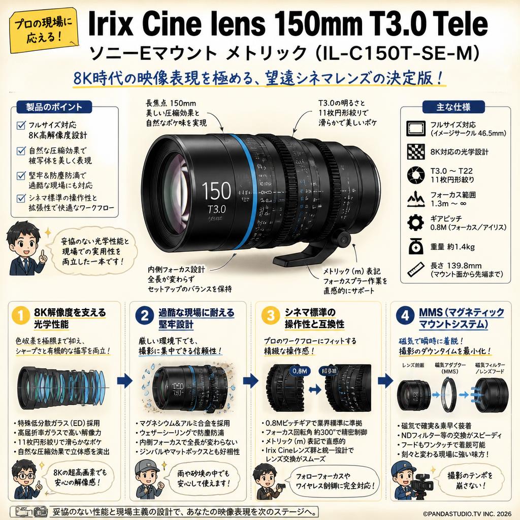 Irix Cine lens 150mm T3.0 Tele ソニーE マウント メトリック（IL-C150T-SE-M） 概要