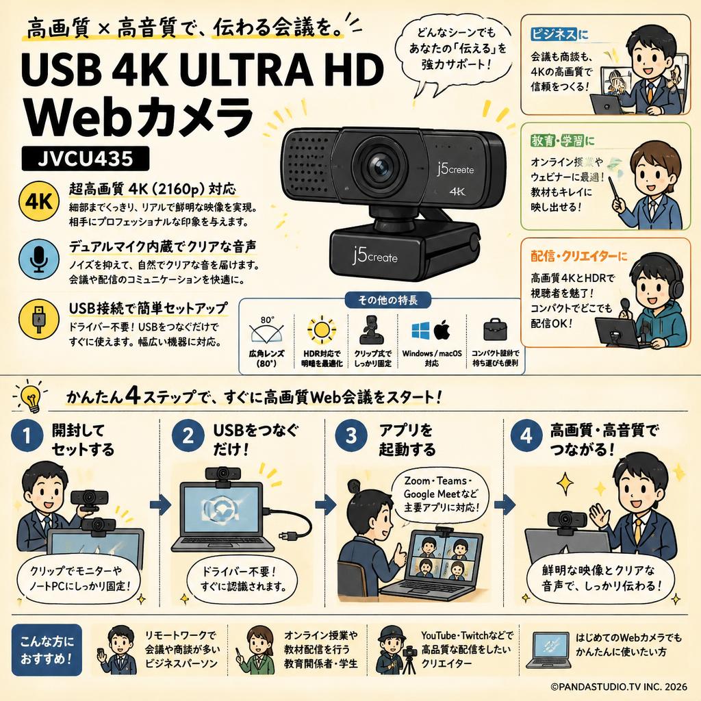 j5create USB 4K ULTRA HD Webカメラ ( JVCU435 ) おもな対象のお客様