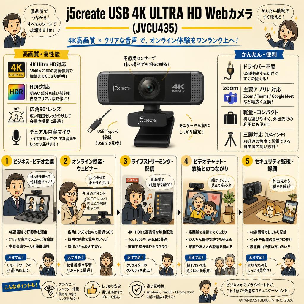 j5create USB 4K ULTRA HD Webカメラ ( JVCU435 ) 用途