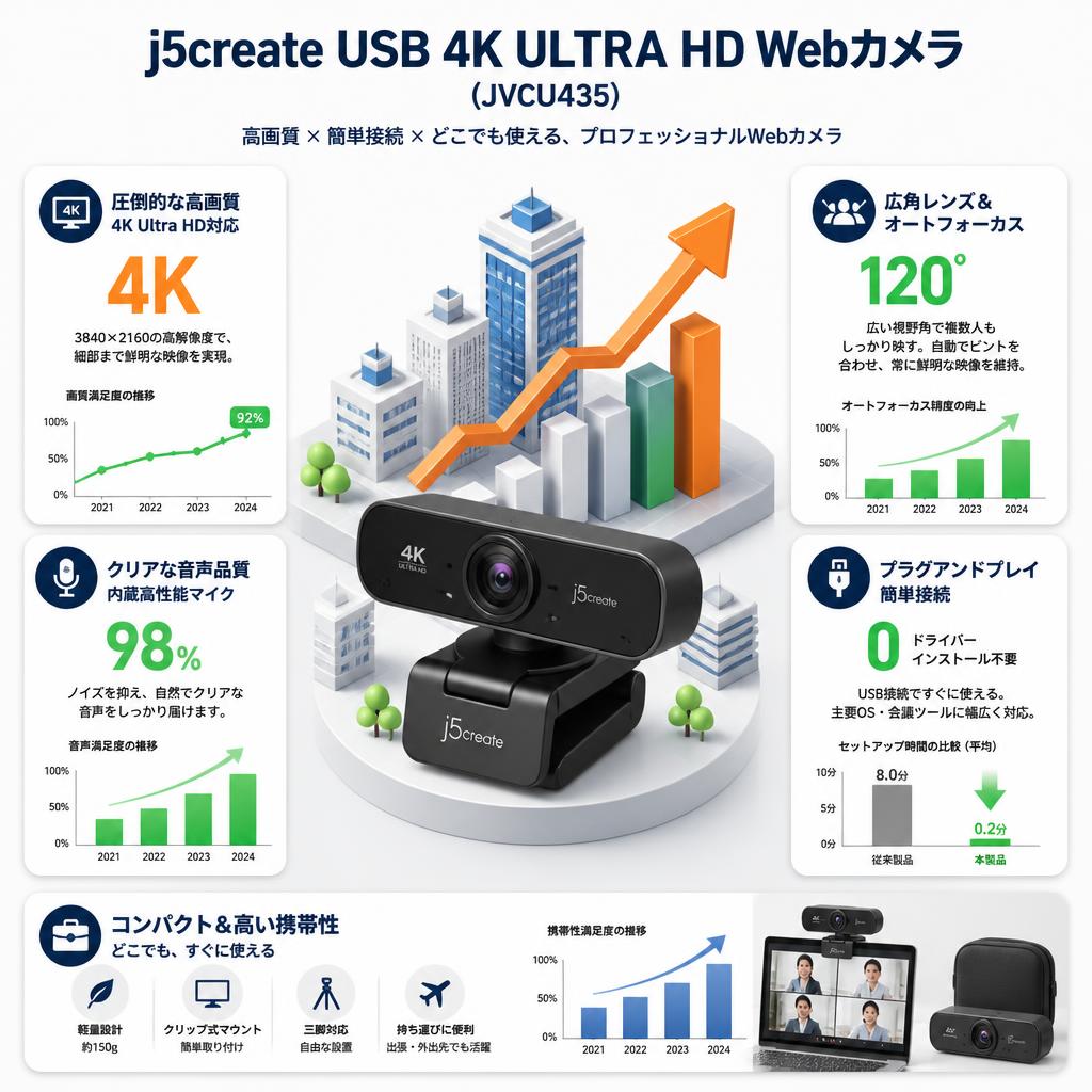 j5create USB 4K ULTRA HD Webカメラ ( JVCU435 ) セールスポイント