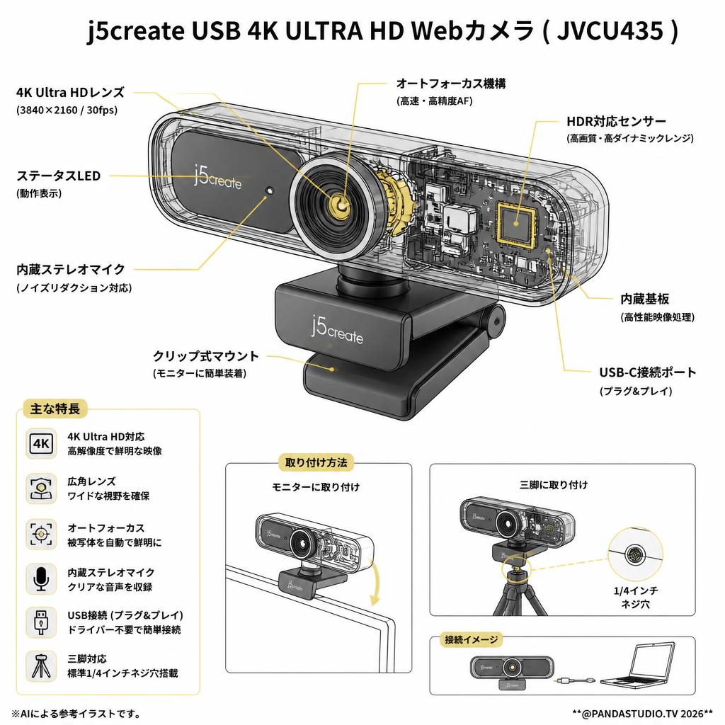 j5create USB 4K ULTRA HD Webカメラ ( JVCU435 ) スペック