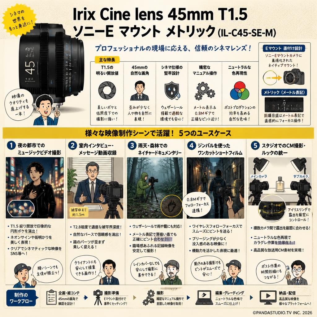 Irix Cine lens 45mm T1.5 ソニーE マウント メトリック（IL-C45-SE-M） 用途