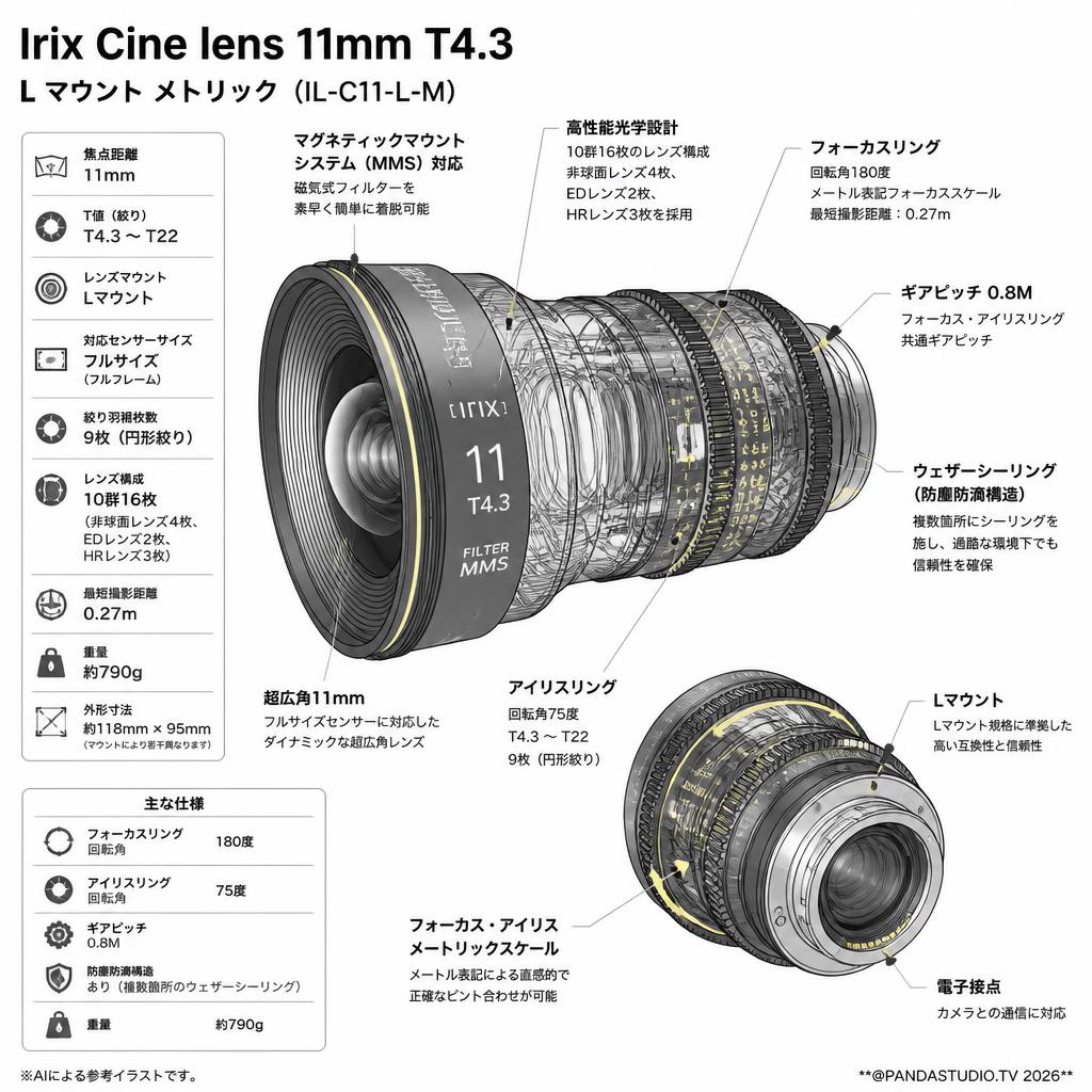 Irix Cine lens 11mm T4.3 L マウント メトリック  （IL-C11-L-M） スペック