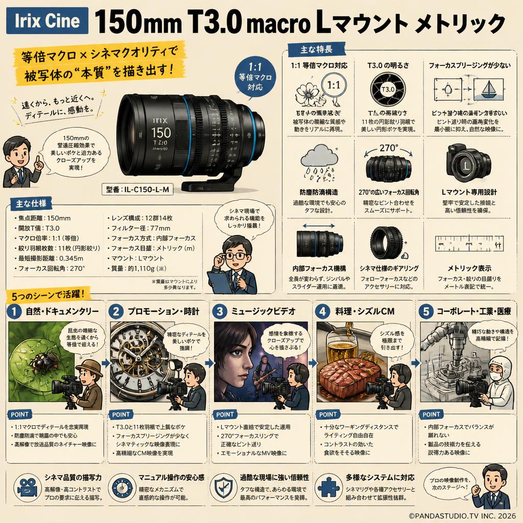 Irix Cine lens 150mm T3.0 macro L マウント メトリック （IL-C150-L-M） 用途