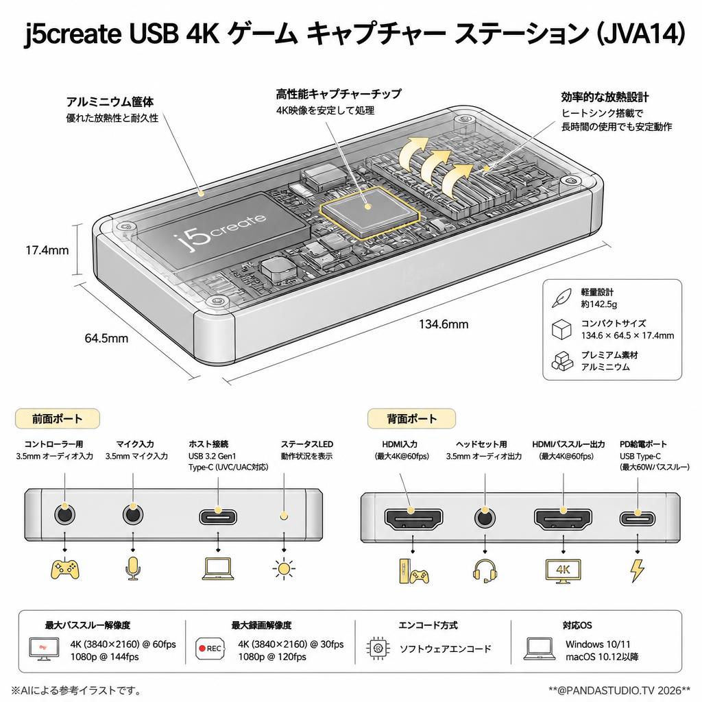 j5create USB 4K ゲーム キャプチャー ステーション (JVA14) スペック
