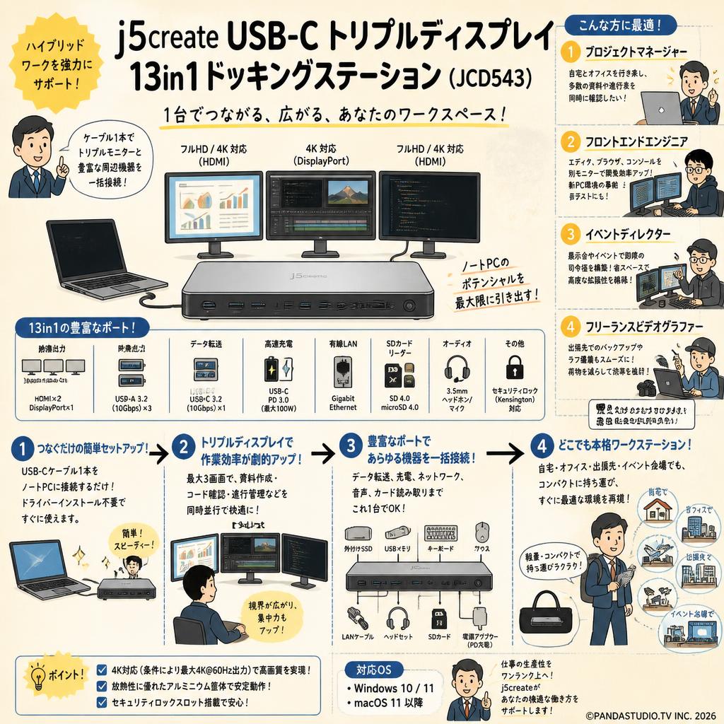 j5create USB-C トリプルディスプレイ13in1ドッキングステーション ( JCD543 ) おもな対象のお客様