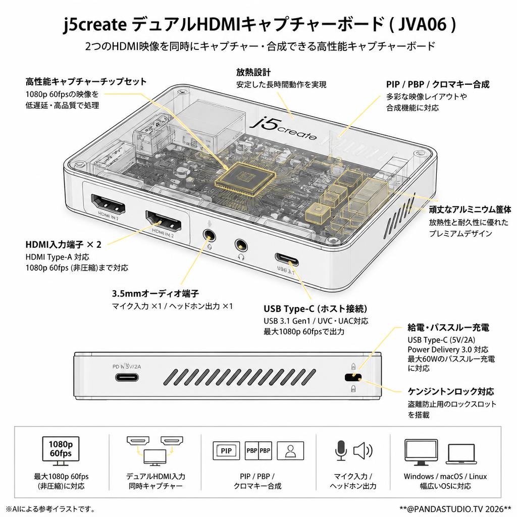 j5create デュアルHDMIキャプチャーボード ( JVA06 ) スペック