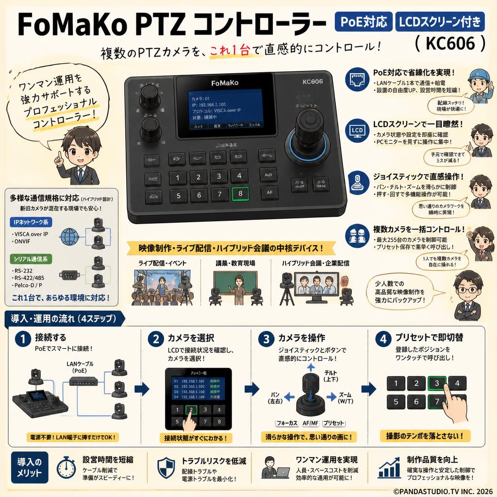 FoMaKo PTZ コントローラーPoE対応 LCDスクリーン付き ( KC606 ) 概要