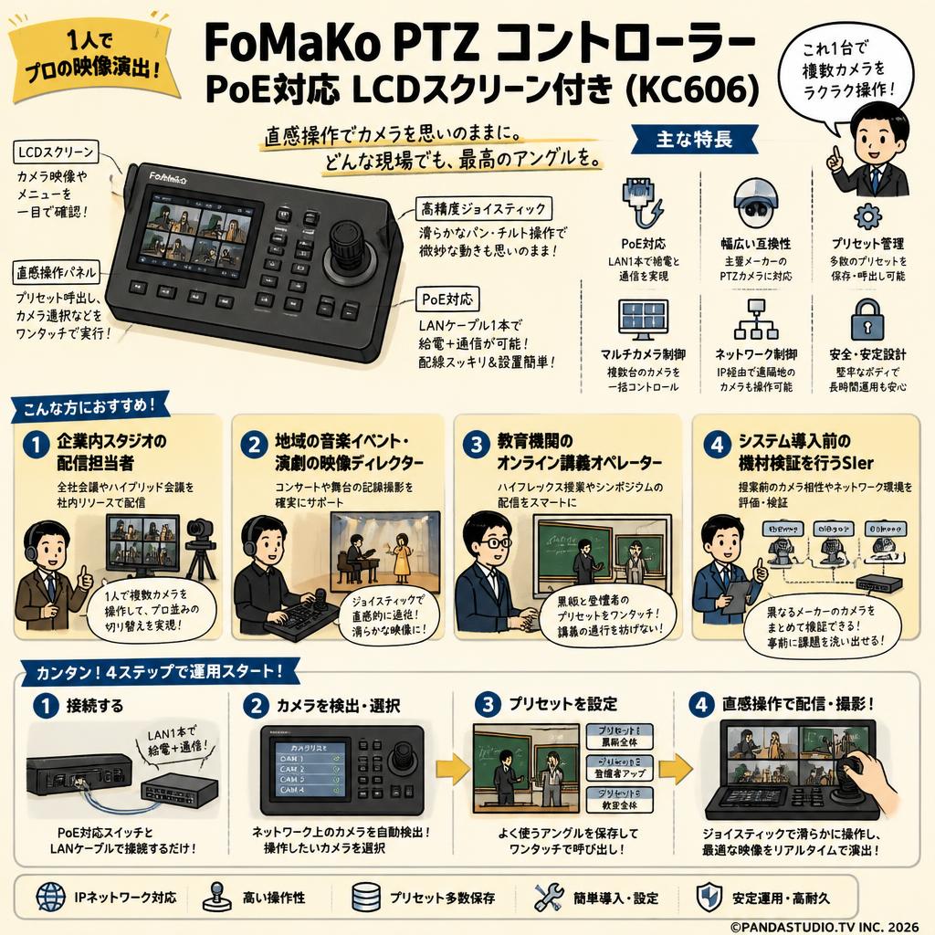 FoMaKo PTZ コントローラーPoE対応 LCDスクリーン付き ( KC606 ) おもな対象のお客様