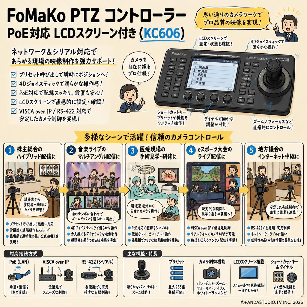 FoMaKo PTZ コントローラーPoE対応 LCDスクリーン付き ( KC606 ) 用途