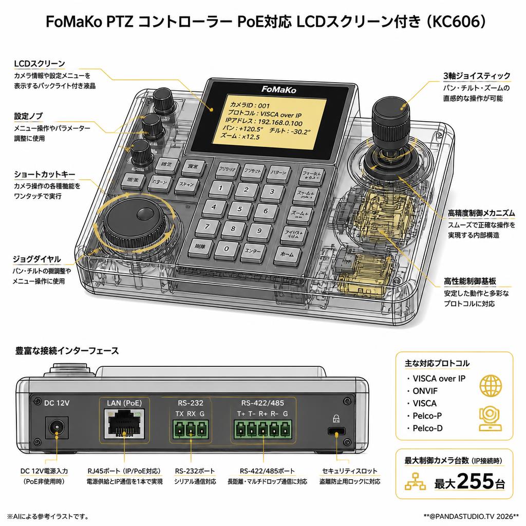 FoMaKo PTZ コントローラーPoE対応 LCDスクリーン付き ( KC606 ) スペック
