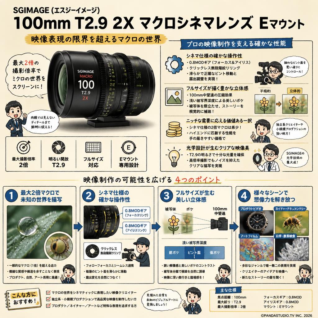 SGIMAGE（エスジーイメージ）100mm T2.9 2X マクロシネマレンズ Eマウント 概要