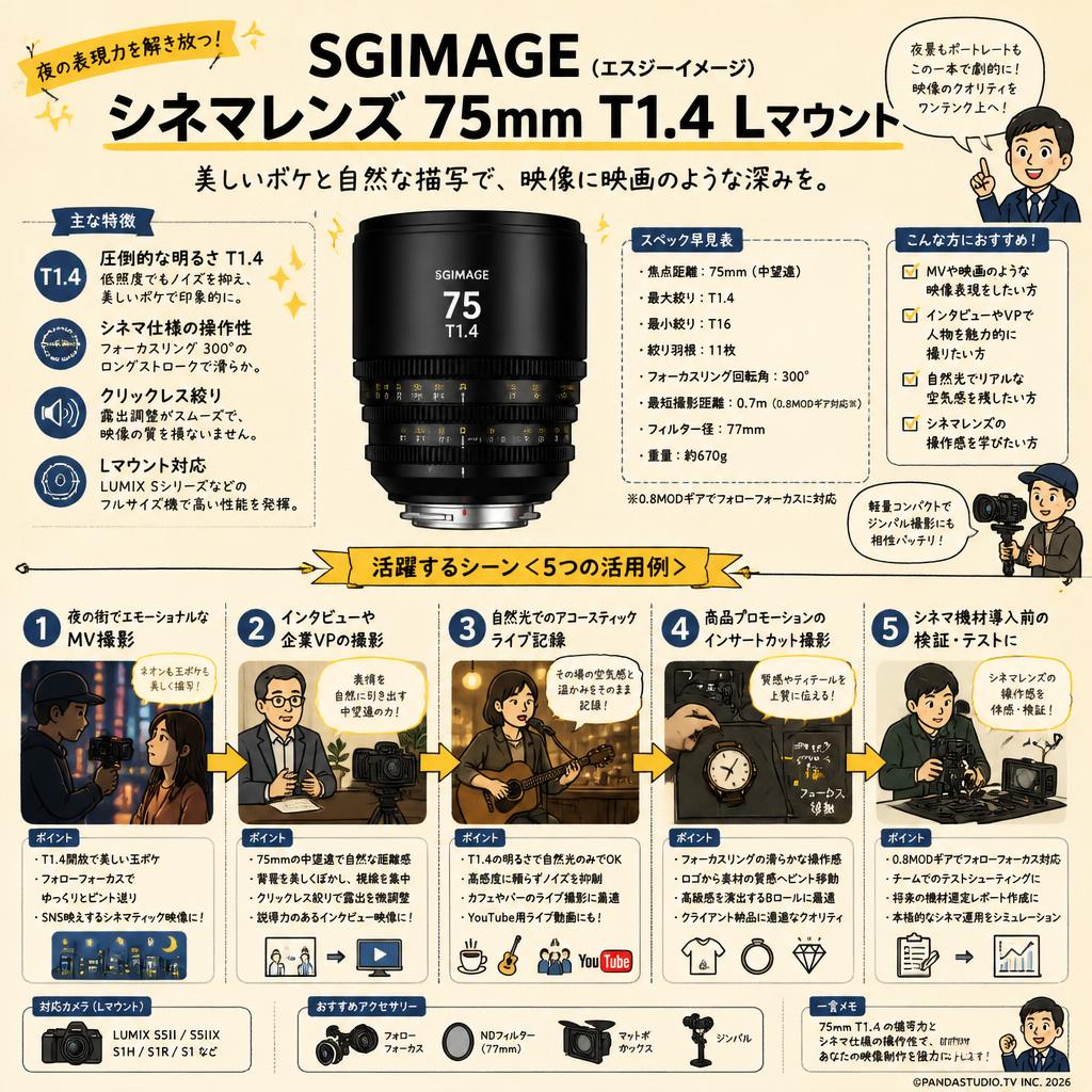 SGIMAGE（エスジーイメージ） シネマレンズ  75mm T1.4 Lマウント 用途