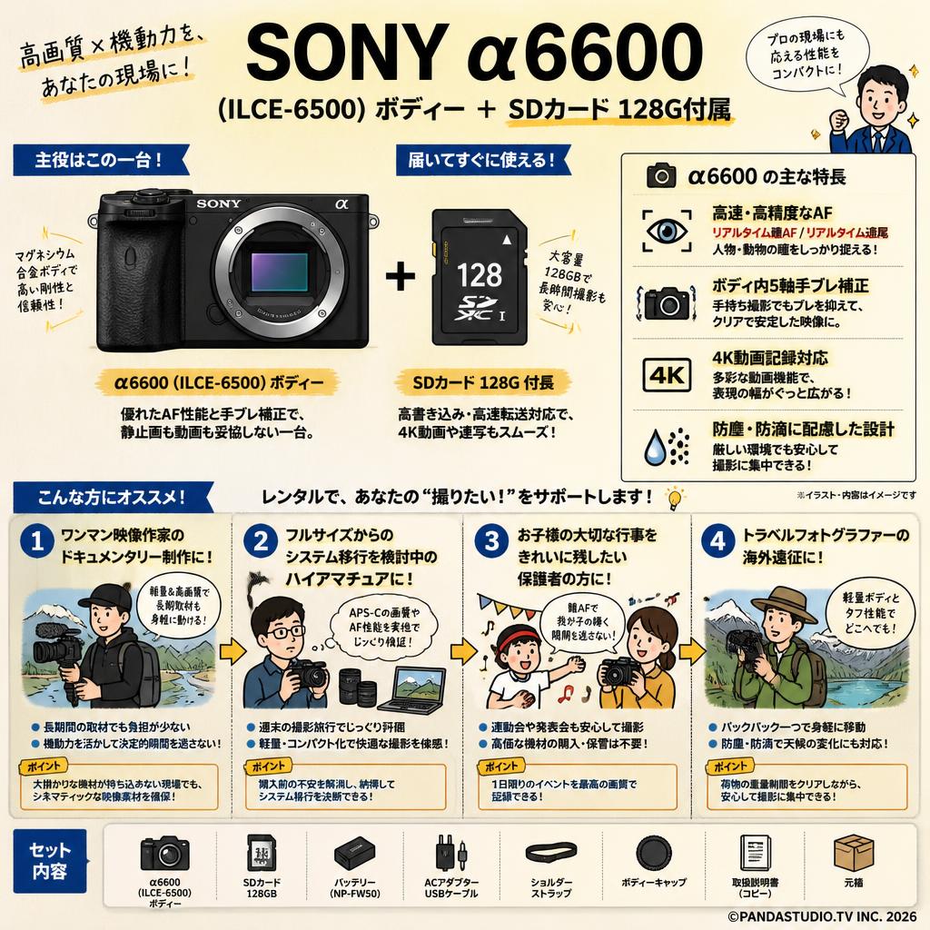 SONY α6600( ILCE-6500 ) ボディー ＋ SDカード 128G付属 おもな対象のお客様