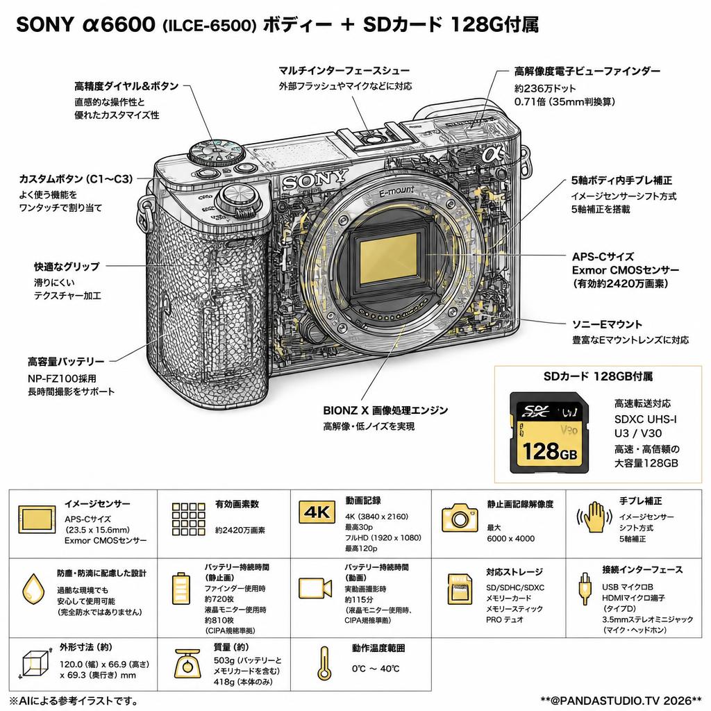 SONY α6600( ILCE-6500 ) ボディー ＋ SDカード 128G付属 スペック