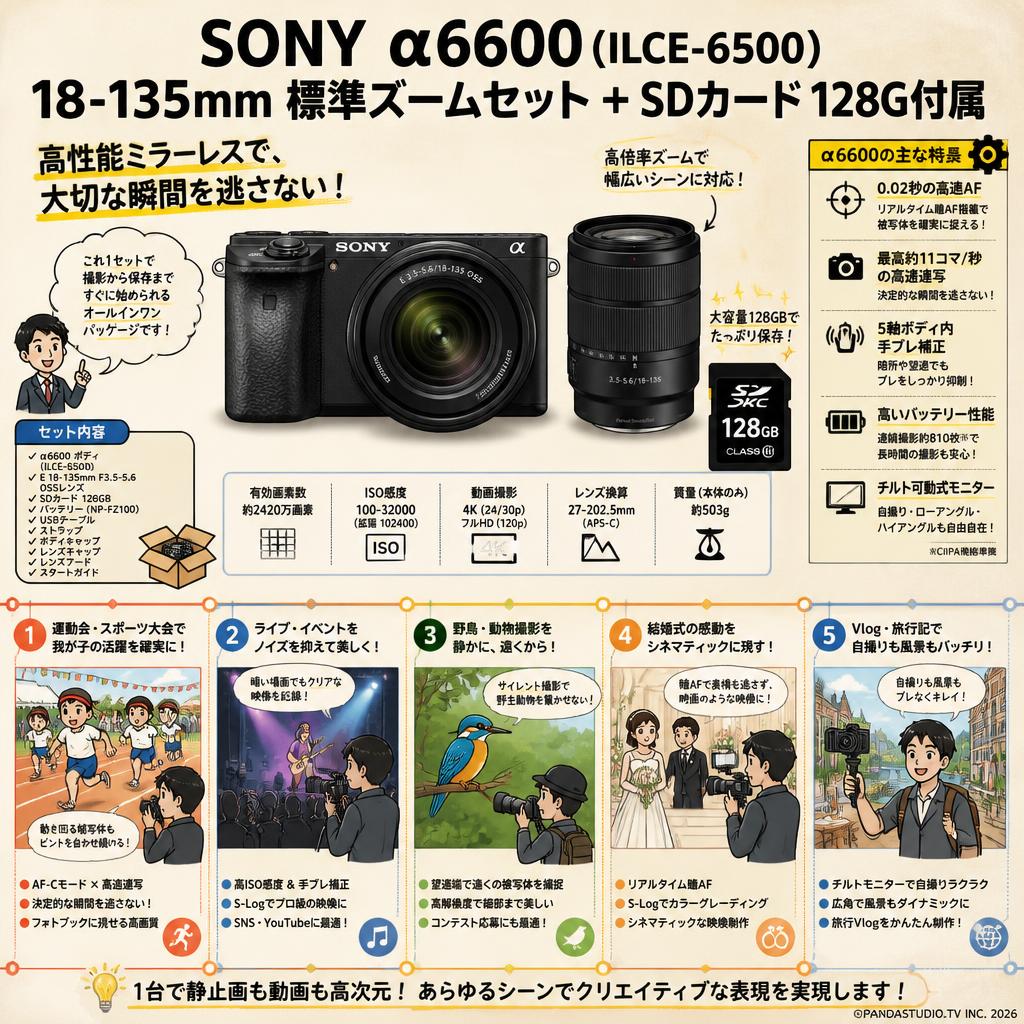 SONY α6600( ILCE-6500 )  18-135mm 標準ズームセット ＋ SDカード 128G付属 用途
