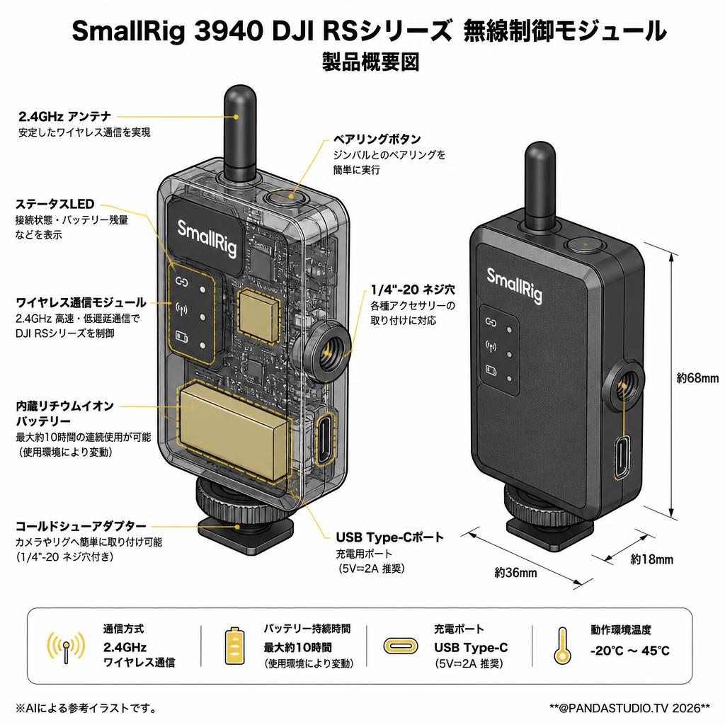 SmallRig 3940 DJI RSシリーズ 無線制御モジュール スペック