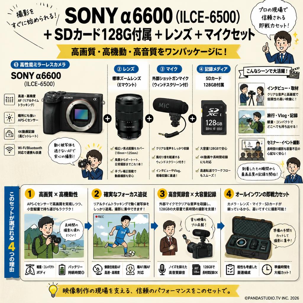 SONY α6600 ( ILCE-6500 ) ＋ SDカード 128G付属＋レンズ＋マイクセット 概要