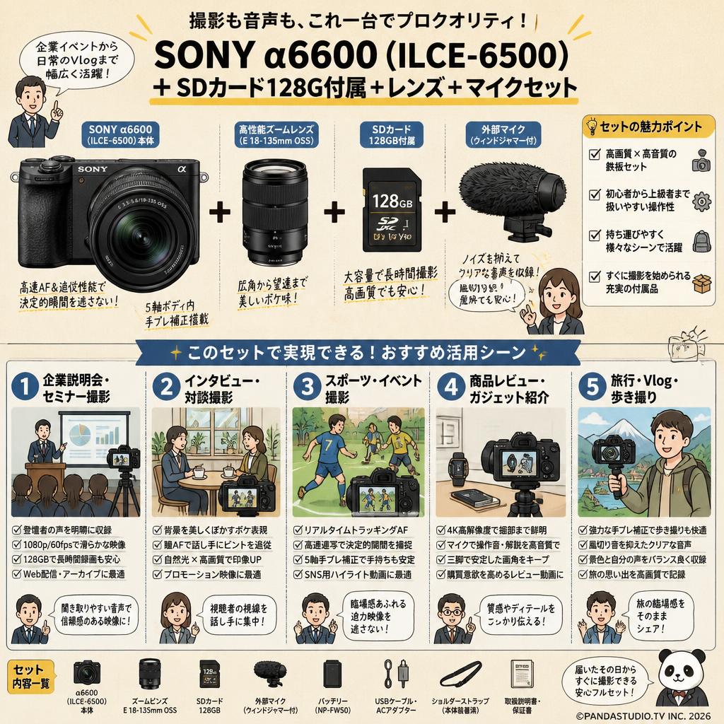 SONY α6600 ( ILCE-6500 ) ＋ SDカード 128G付属＋レンズ＋マイクセット 用途