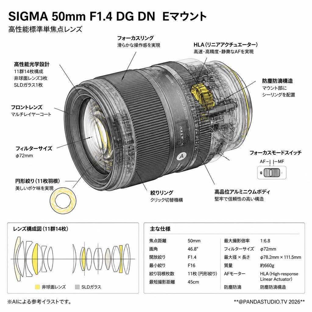SIGMA 50mm F1.4 DG DN  Eマウント スペック