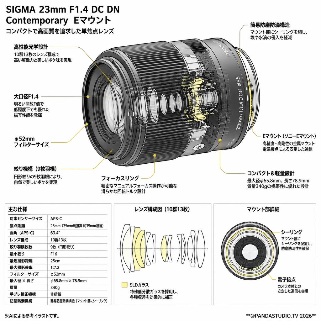 SIGMA 23mm F1.4 DC DN Contemporary  Eマウント スペック