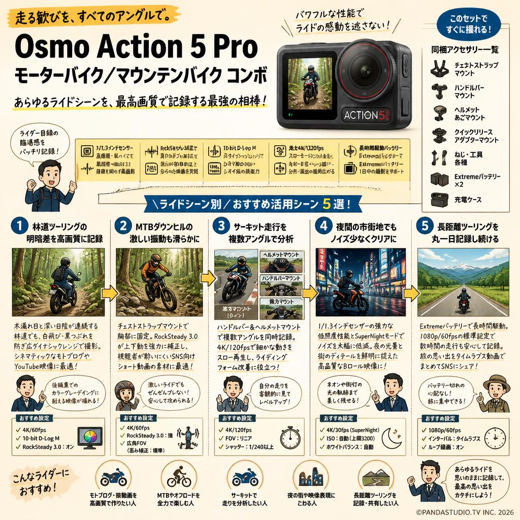 Osmo Action 5 Pro モーターバイク／マウンテンバイク コンボ 用途