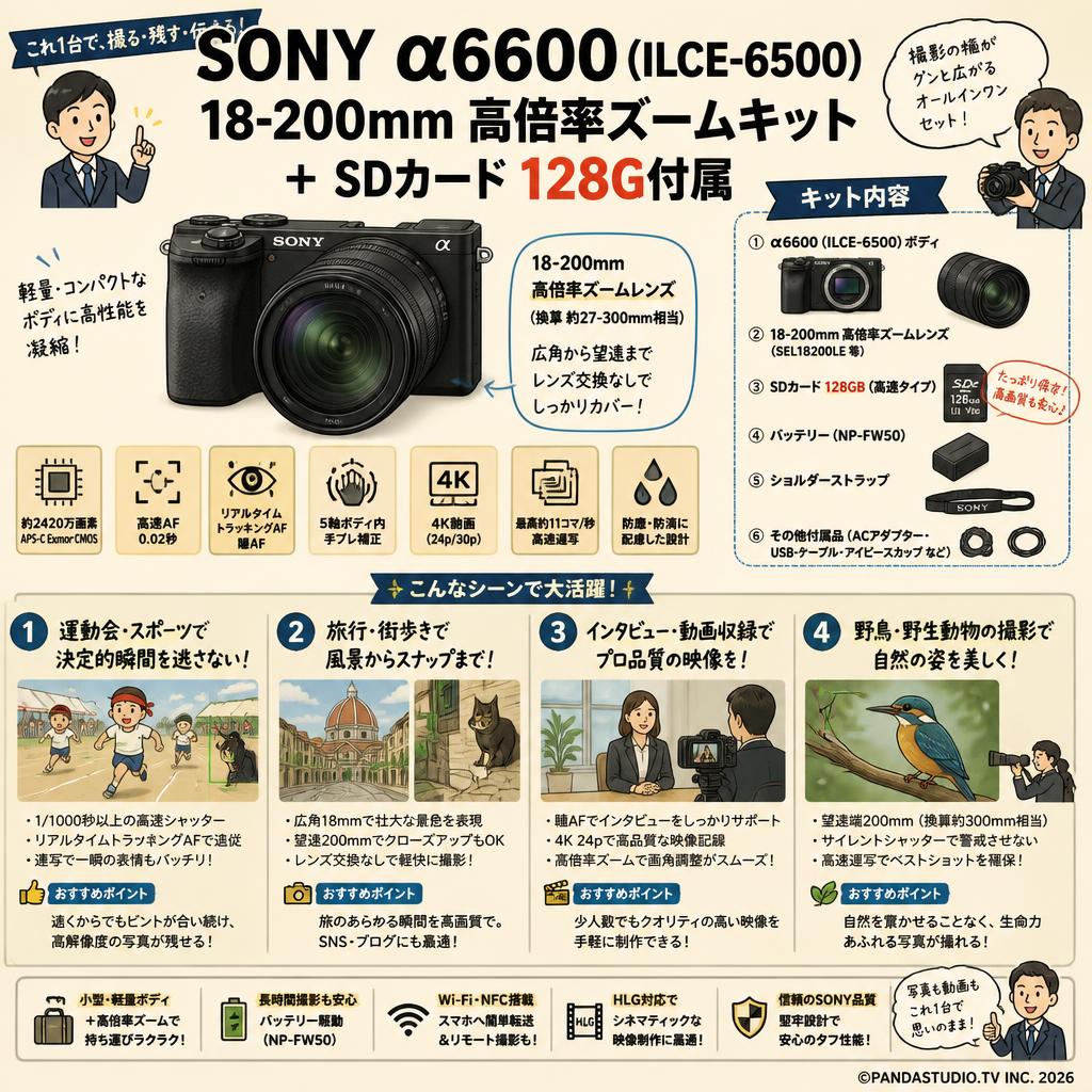 SONY α6600( ILCE-6500 ) 18-200mm 高倍率ズームキット ＋ SDカード 128G付属 用途
