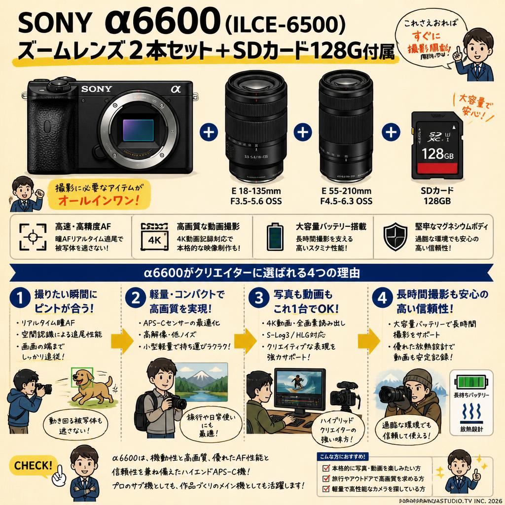SONY α6600( ILCE-6500 ) ズームレンズ2本セット ＋ SDカード 128G付属 概要
